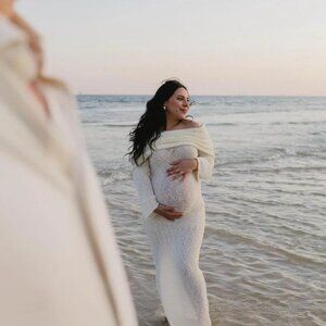 Elegant Off-Shoulder White Maxi Maternity Dress